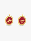 Sultana-Malta EARRINGS Crown Enamel Medal Hoop Earrings Red