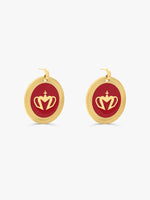Sultana-Malta EARRINGS Crown Enamel Medal Hoop Earrings Red