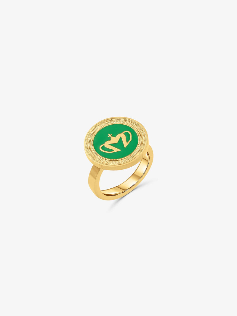 Sultana-Malta RINGS Crown Enamel Medal Ring Green