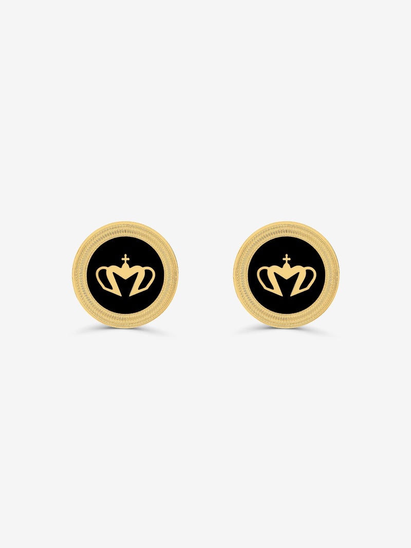 Sultana-Malta EARRINGS Crown Enamel Medal Stud Earrings Black