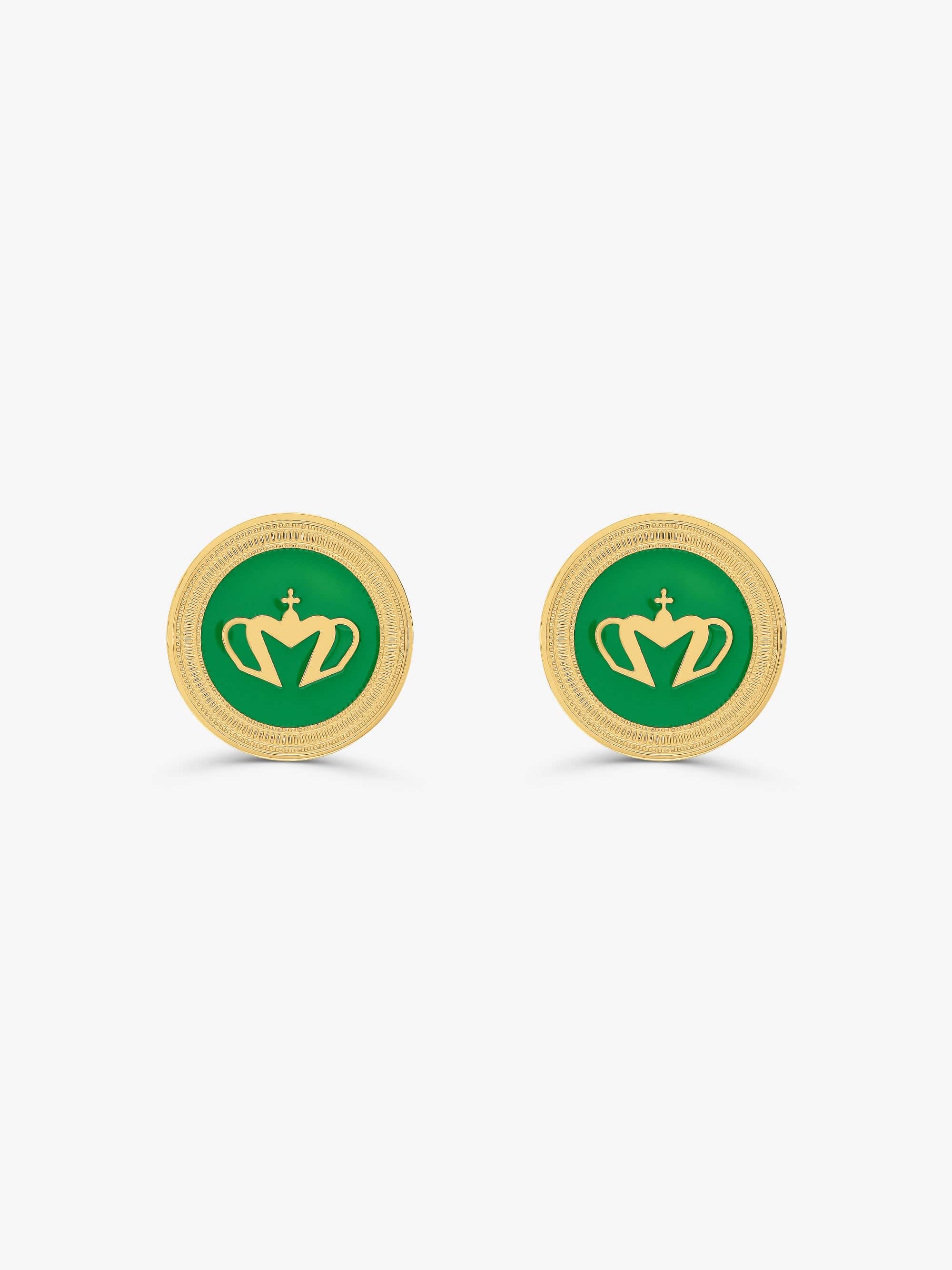 Sultana-Malta EARRINGS Crown Enamel Medal Stud Earrings Green