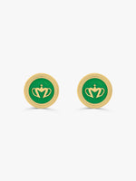 Sultana-Malta EARRINGS Crown Enamel Medal Stud Earrings Green