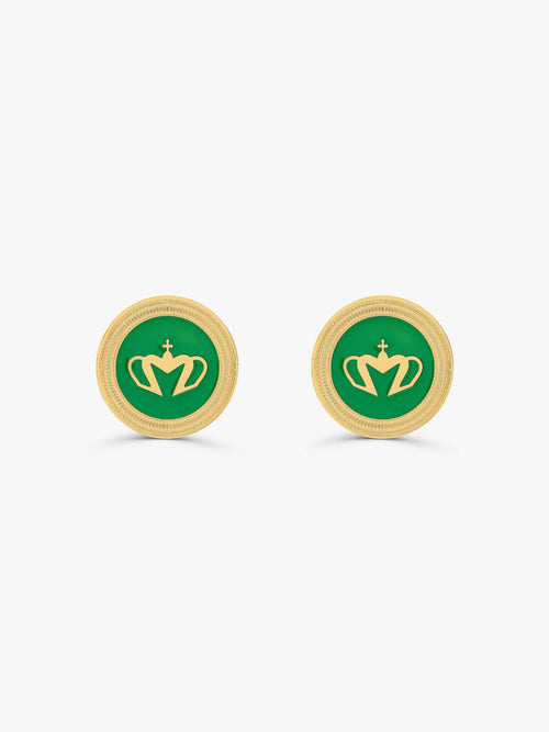 Sultana-Malta EARRINGS Crown Enamel Medal Stud Earrings Green