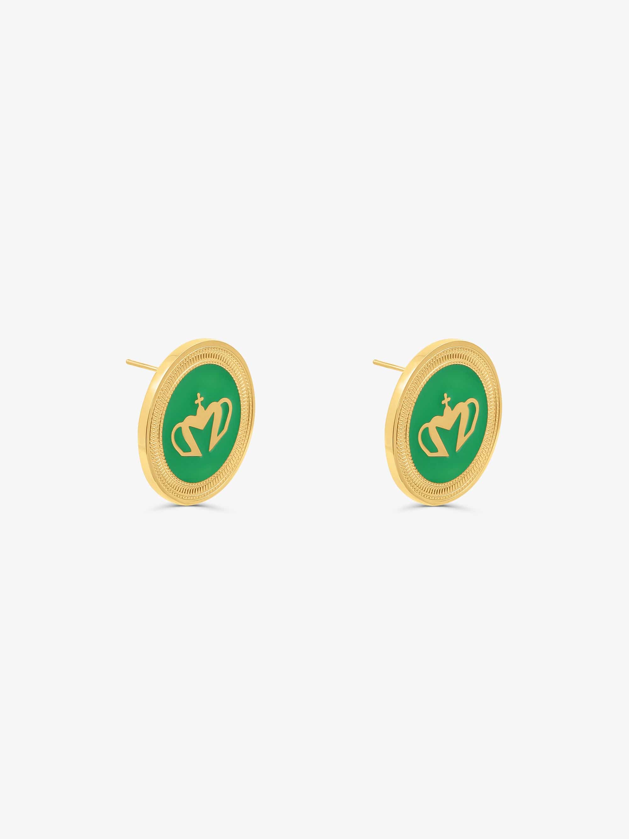 Sultana-Malta EARRINGS Crown Enamel Medal Stud Earrings Green