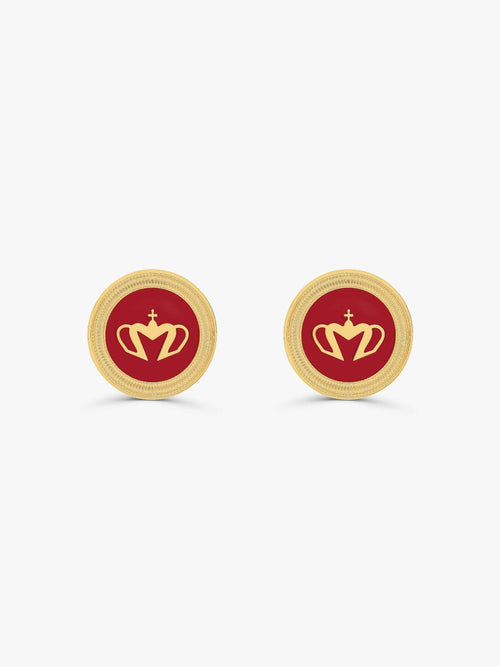 Sultana-Malta EARRINGS Crown Enamel Medal Stud Earrings Red