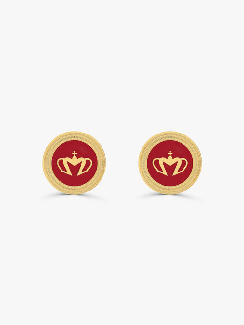 Sultana-Malta EARRINGS Crown Enamel Medal Stud Earrings Red
