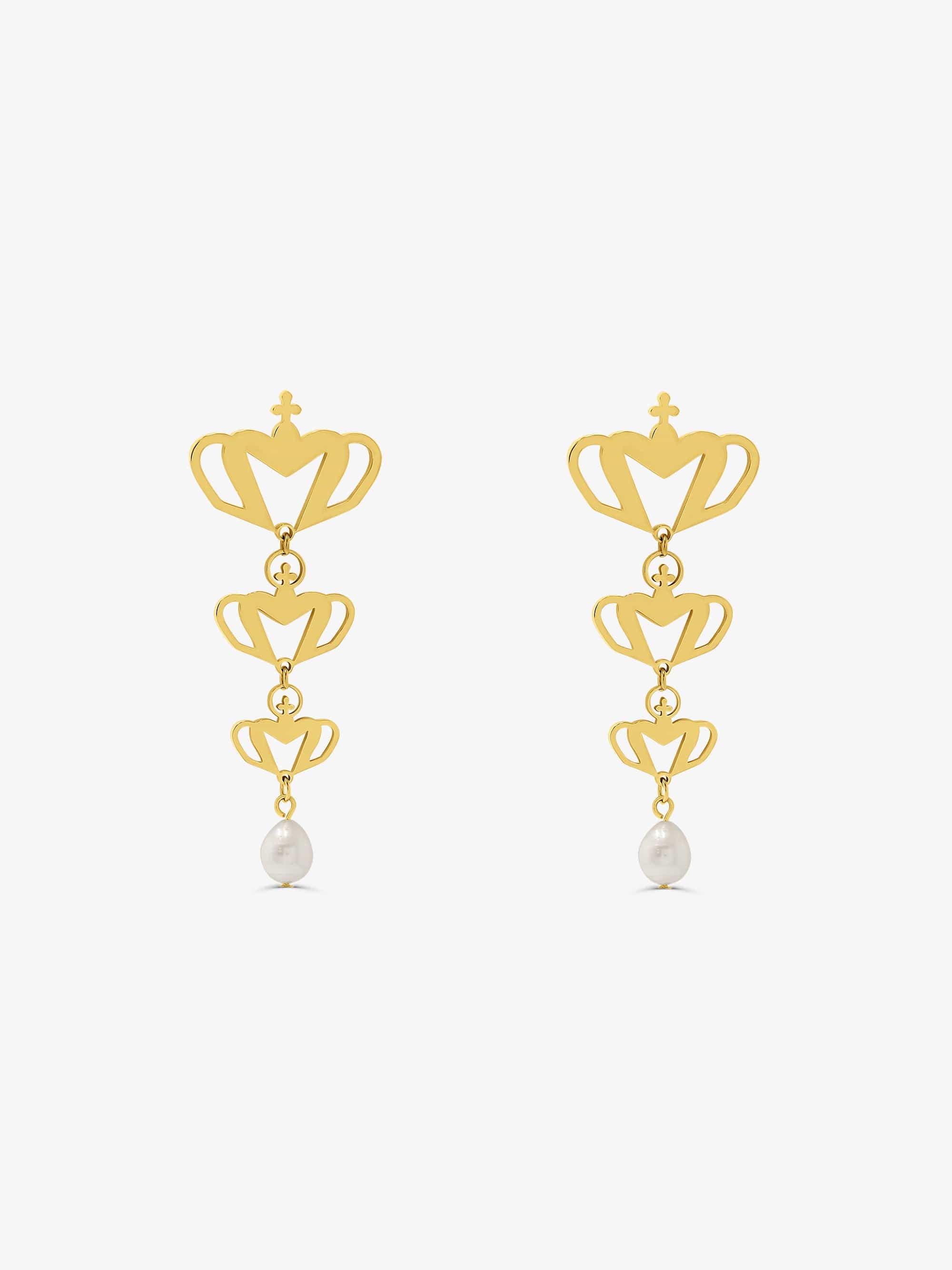 Sultana-Malta EARRINGS Crown Fresh Pearl Drop Earrings Gold