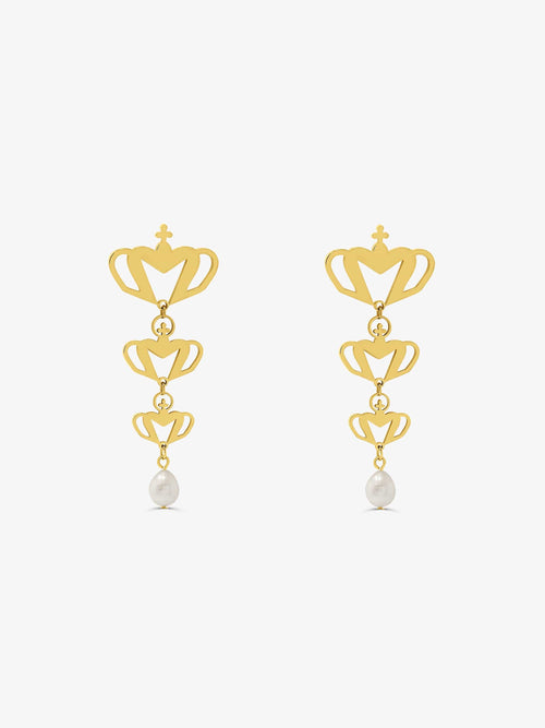 Sultana-Malta EARRINGS Crown Fresh Pearl Drop Earrings Gold