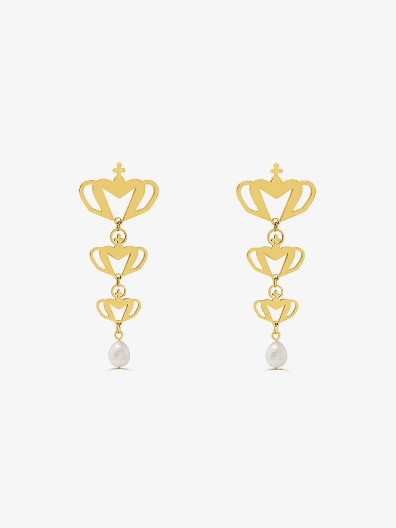 Sultana-Malta EARRINGS Crown Fresh Pearl Drop Earrings Gold