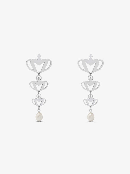 Sultana-Malta EARRINGS Crown Fresh Pearl Drop Earrings Silver