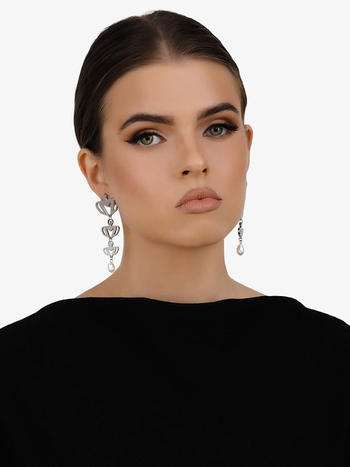 Sultana-Malta EARRINGS Crown Fresh Pearl Drop Earrings Silver