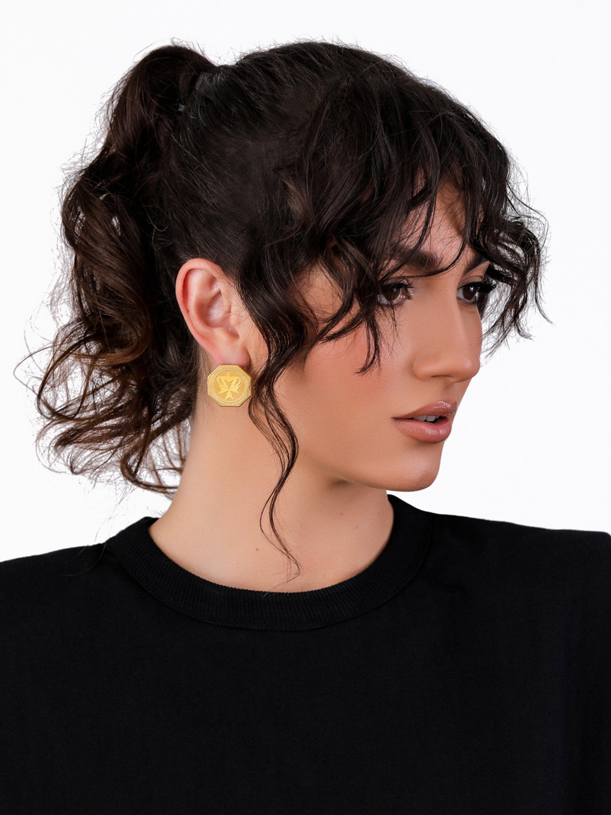 Sultana-Malta EARRINGS Crown Medal Stud Earrings
