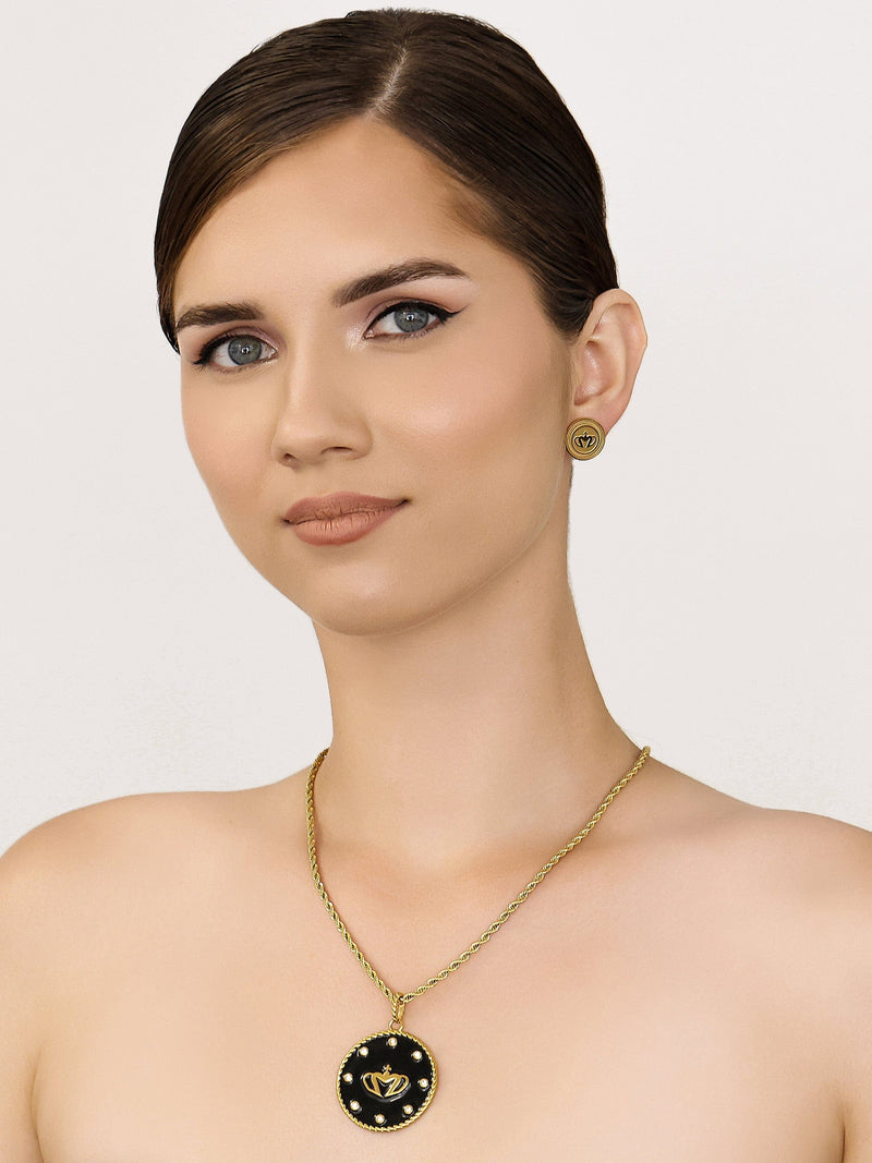 Sultana-Malta PENDANT Crown Zirconia Medal Pendant Black