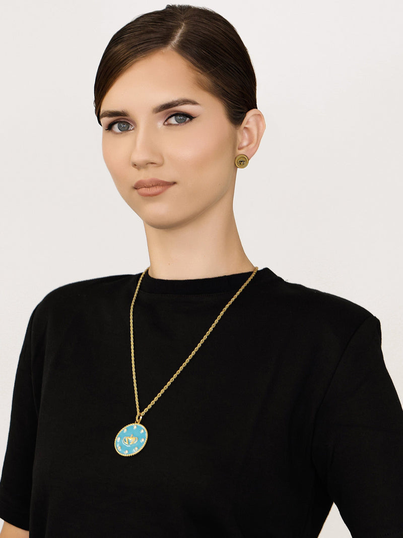 Sultana-Malta PENDANT Crown Zirconia Medal Pendant Cyan