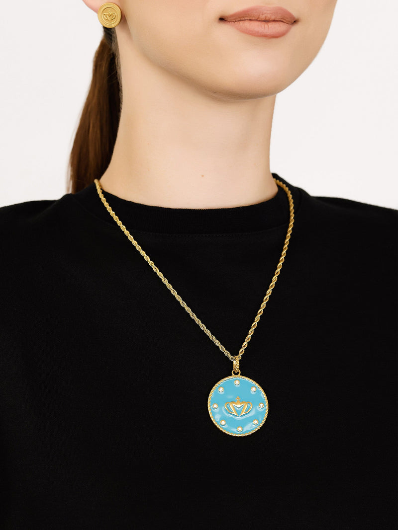 Sultana-Malta PENDANT Crown Zirconia Medal Pendant Cyan