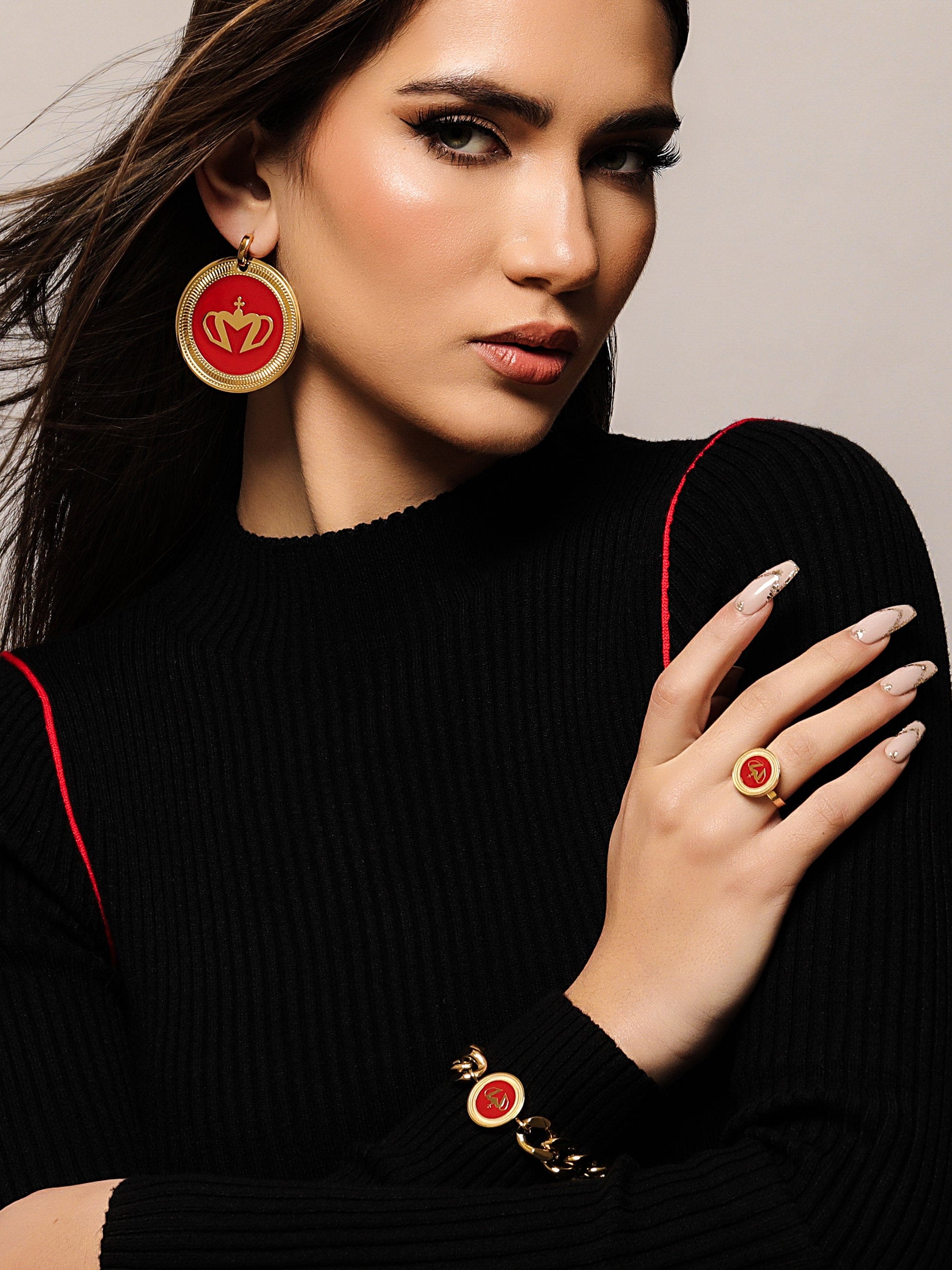 Sultana-Malta BRACELETS Curb Enamel Medal Bracelet Red
