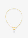 Sultana-Malta NECKLACES Green Enamel Medal Pendant & Pearl Sailor Clasp Chain Set