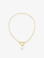 Sultana-Malta NECKLACES Green Enamel Medal Pendant & Pearl Sailor Clasp Chain Set