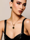 Sultana-Malta NECKLACES Green Enamel Medal Pendant & Pearl Sailor Clasp Chain Set
