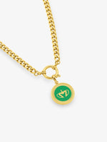 Sultana-Malta NECKLACES Green Enamel Medal Pendant & Thick Sailor Clasp Chain Set