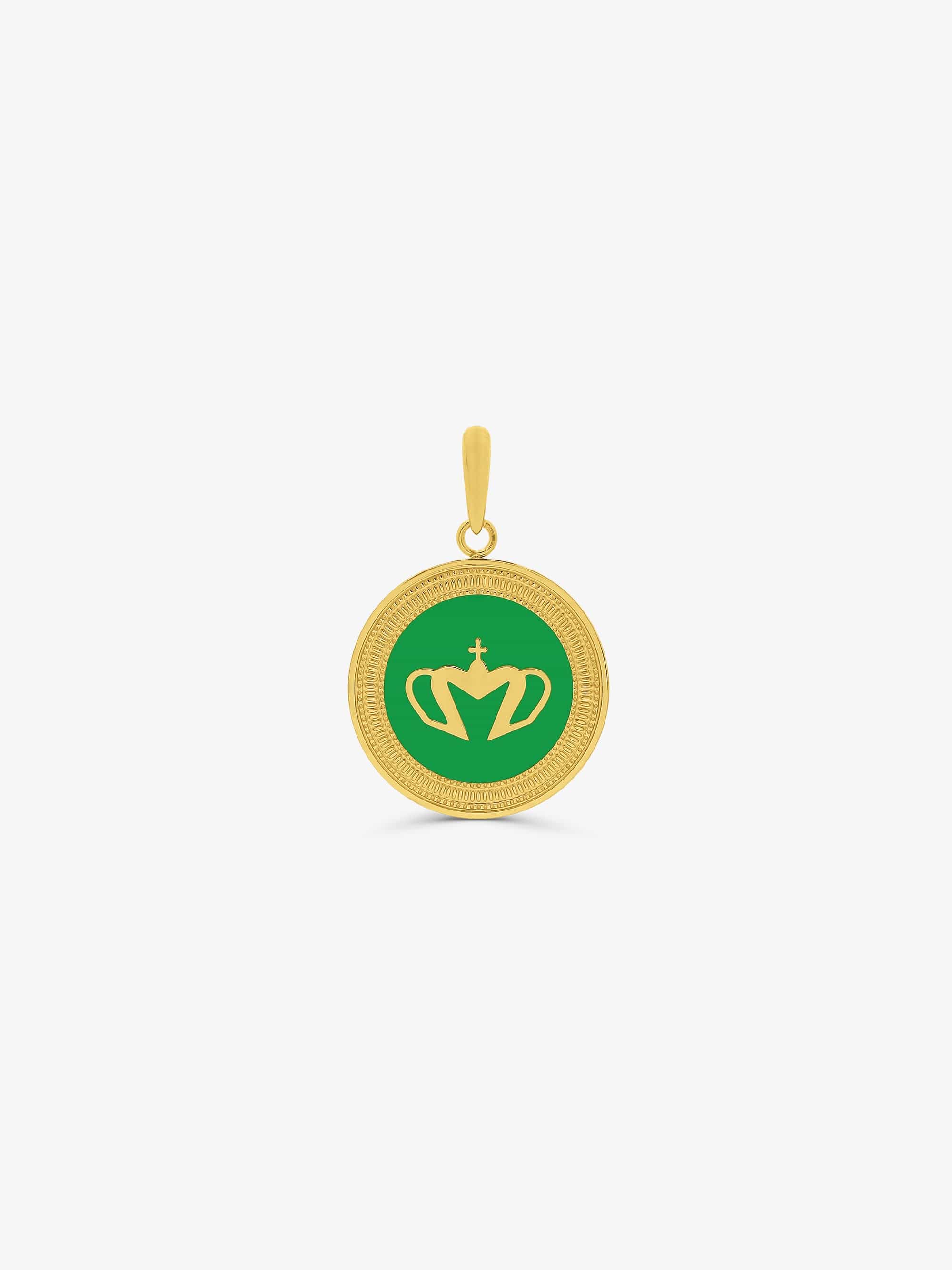 Sultana-Malta NECKLACES Green Enamel Medal Pendant & Thick Sailor Clasp Chain Set
