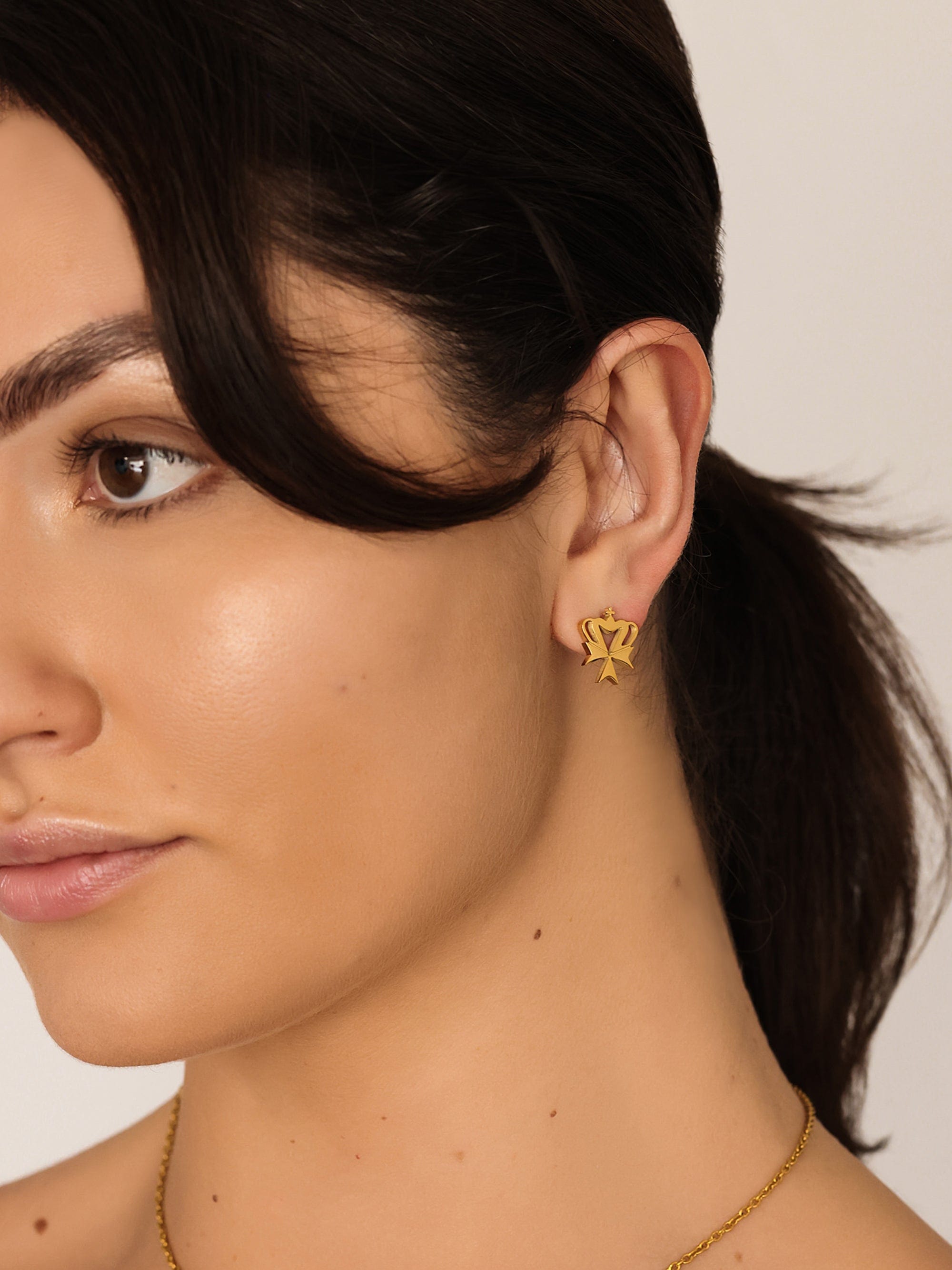 Sultana-Malta EARRINGS Mini Crown Cross Stud Earrings