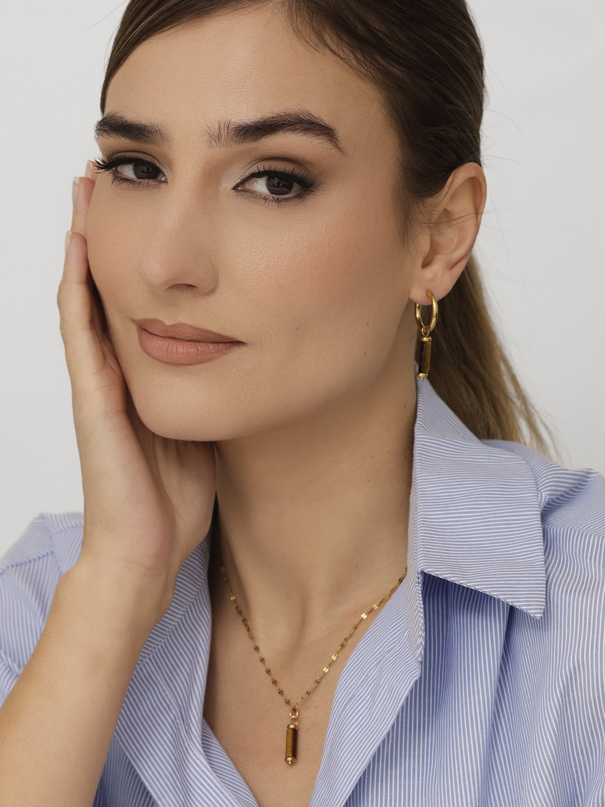 Ember Tiger Eye Hoop Earrings