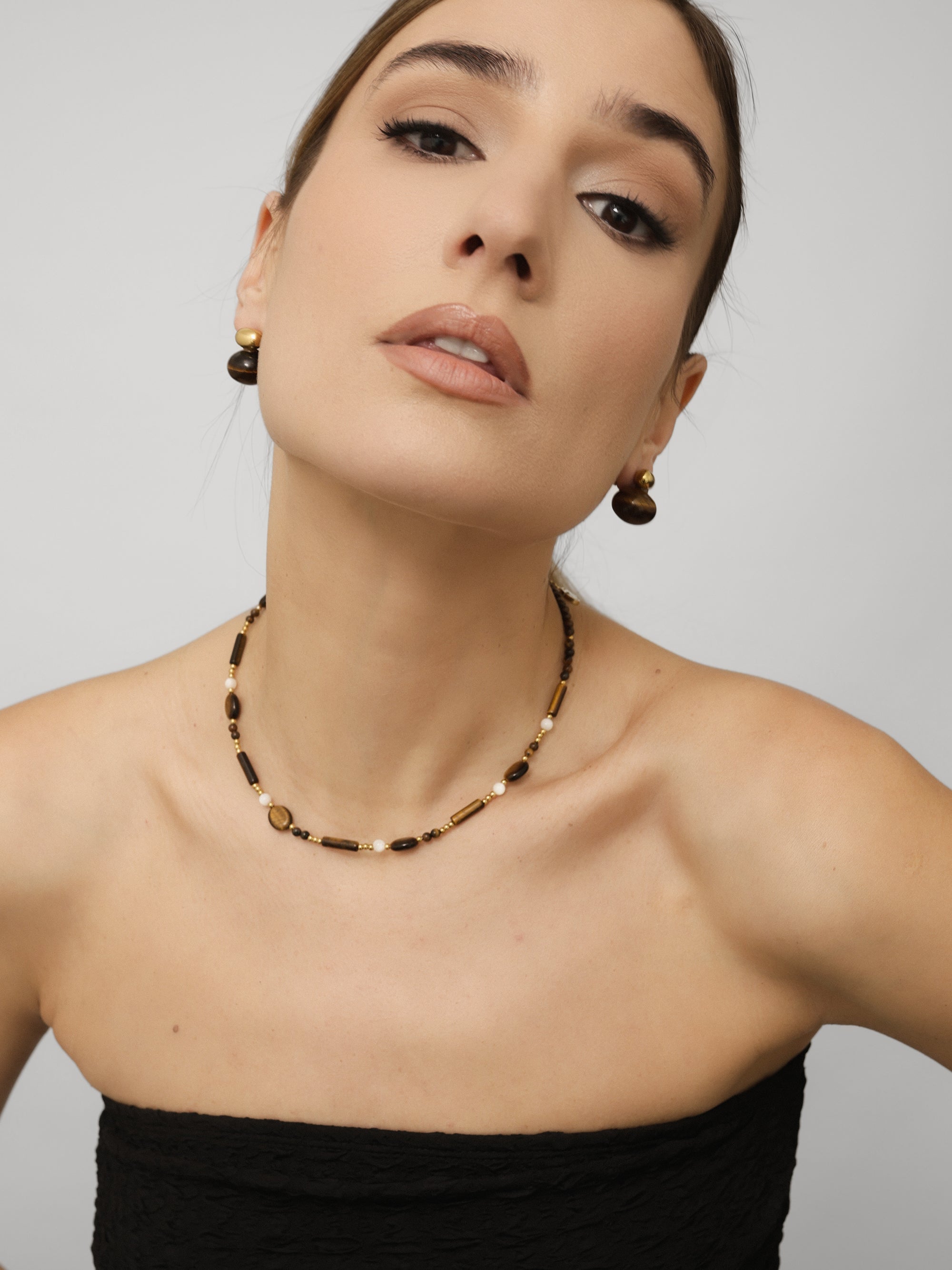 Zora Pearl Tiger Eye Necklace